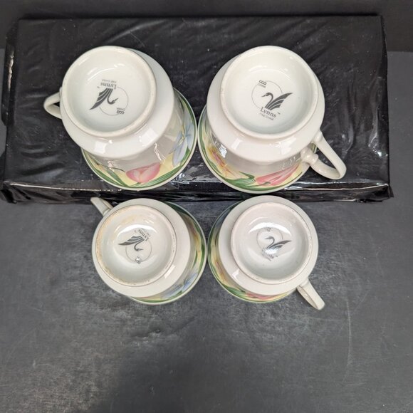 Lynns Fine China CCA Pink Tulip Floral Footed Tea Cup 8 Oz Lot of 4 - Picture 11 of 12